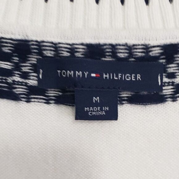 Tommy Hilfiger Women's Medium Blue and White Striped V-neck Sweater Vest - Picture 3 of 9